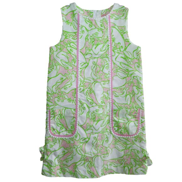 Lilly Pulitzer Originals Girls Shift Dress Green Pink Lilly Pad Hidden Frogs 10 - Picture 5 of 9